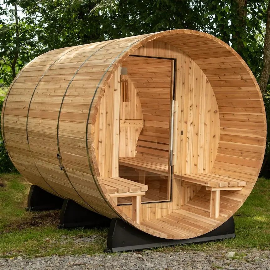 Almost Heaven 6′ x 6’+2′ Charleston 6-Person Barrel Sauna - Image 15