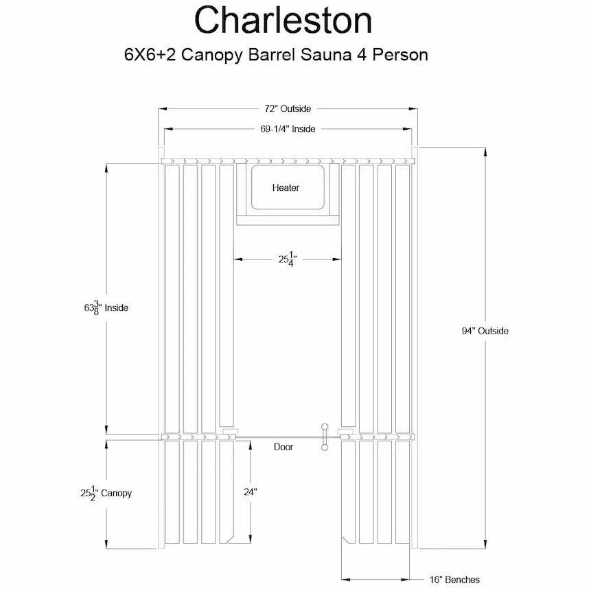 Almost Heaven 6′ x 6’+2′ Charleston 6-Person Barrel Sauna - Image 12