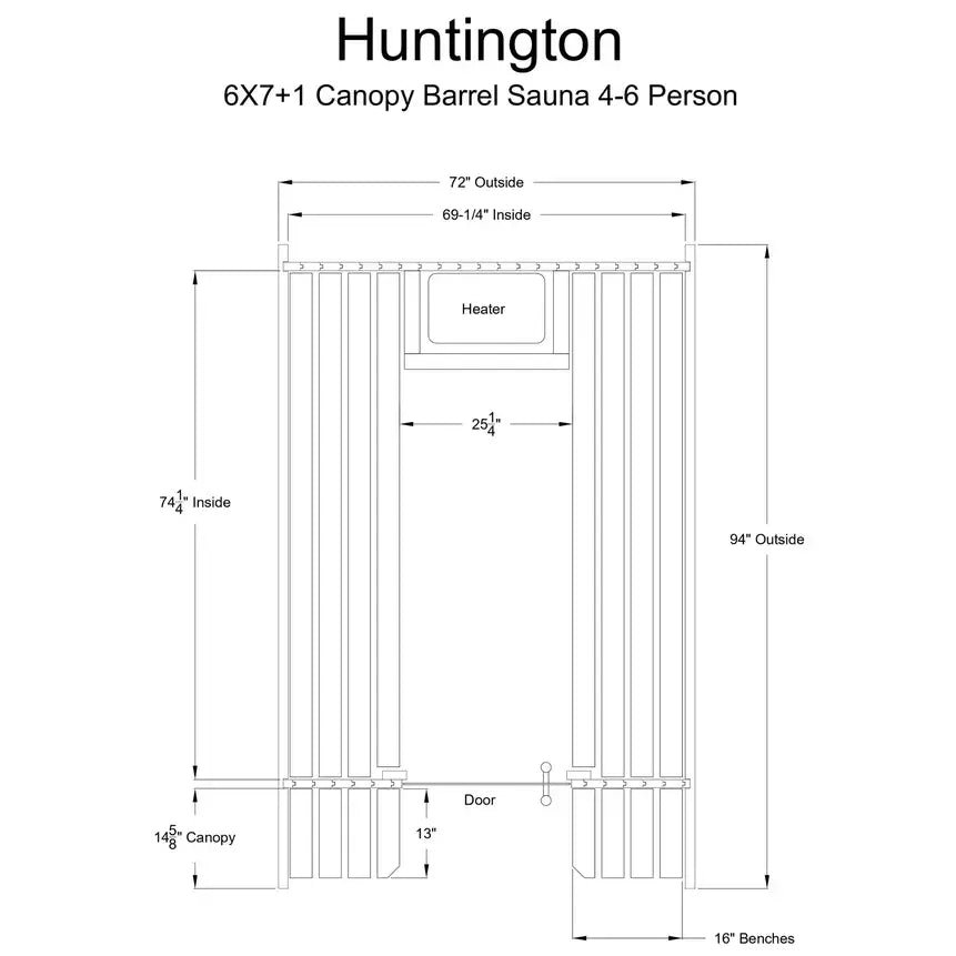 Almost Heaven 6′ x 7’+1′ Huntington 6-Person Barrel Sauna - Image 10
