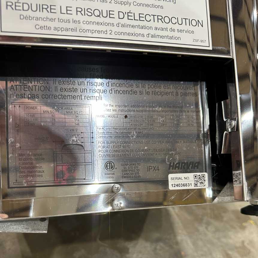 Harvia Club 15kW Electric Sauna Heater – 240V/1 Phase (Broken Leg, Dent in Casing) - Image 2